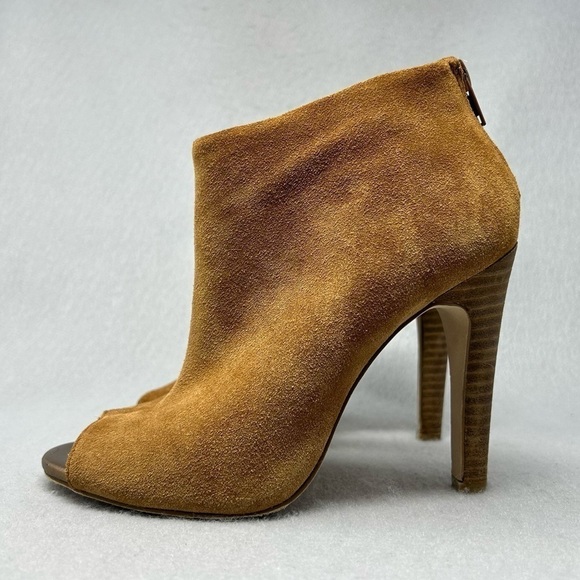 Julianne Hough Camel Suede Women's Angela Zip Open Toe Booties Sz 5B - Picture 4 of 11